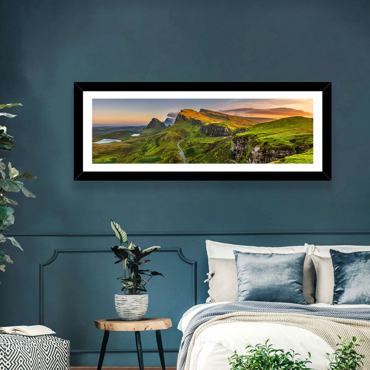 Quiraing Golden Hour, Isle of Skye Wall Art in a room, panoramic