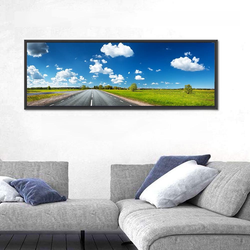 Asphalt Road Through Meadow Wall Art