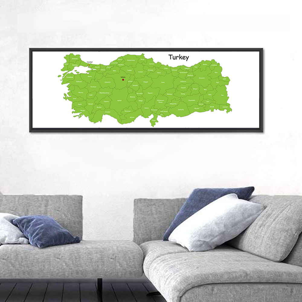 Turkey Map with Province Labels Wall Art