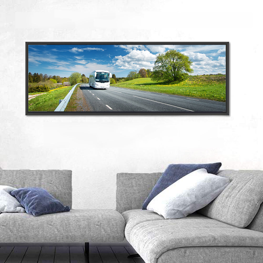 White Bus on Meadow Road Wall Art
