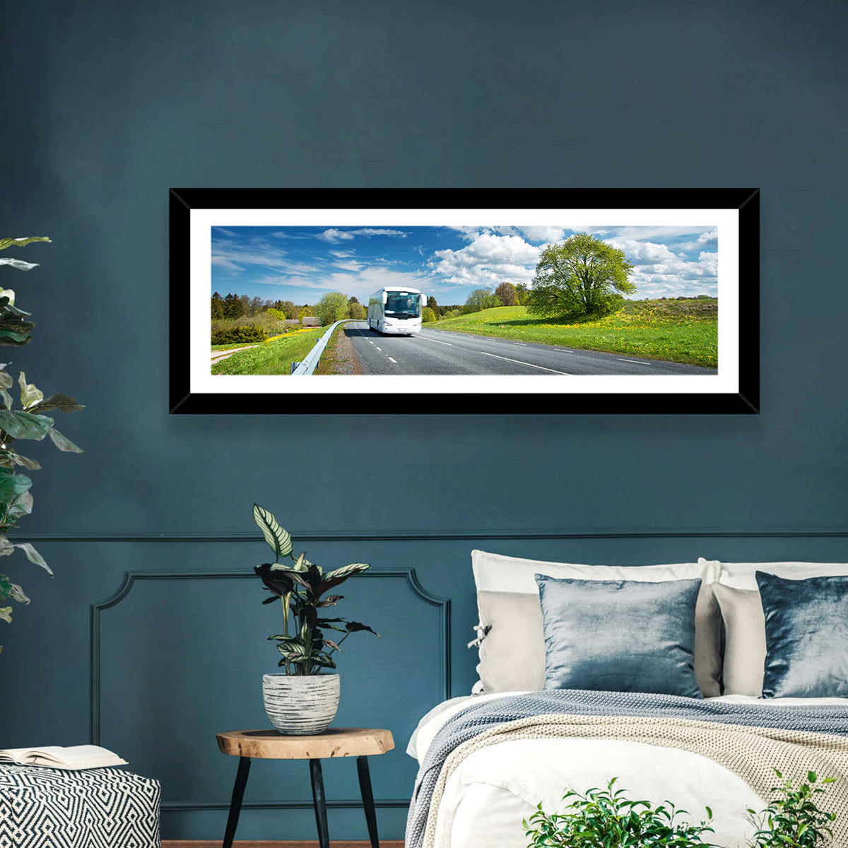 White Bus on Meadow Road Wall Art
