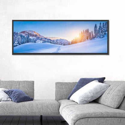 Snowy Mountain Chalet Sunset Wall Art