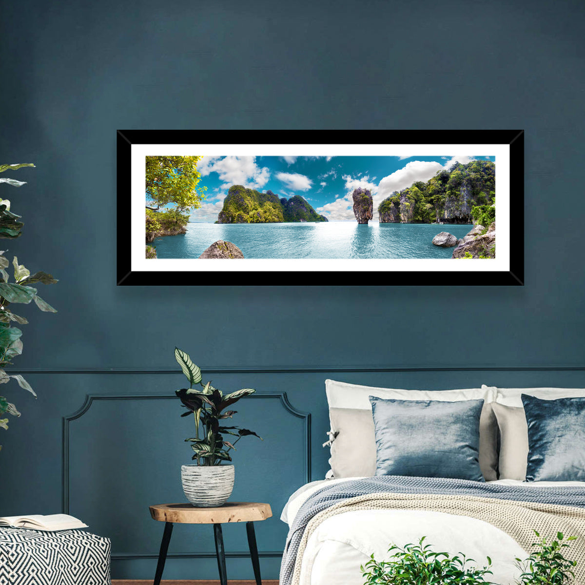 Khao Phing Kan Seascape Wall Art in a room, panoramic
