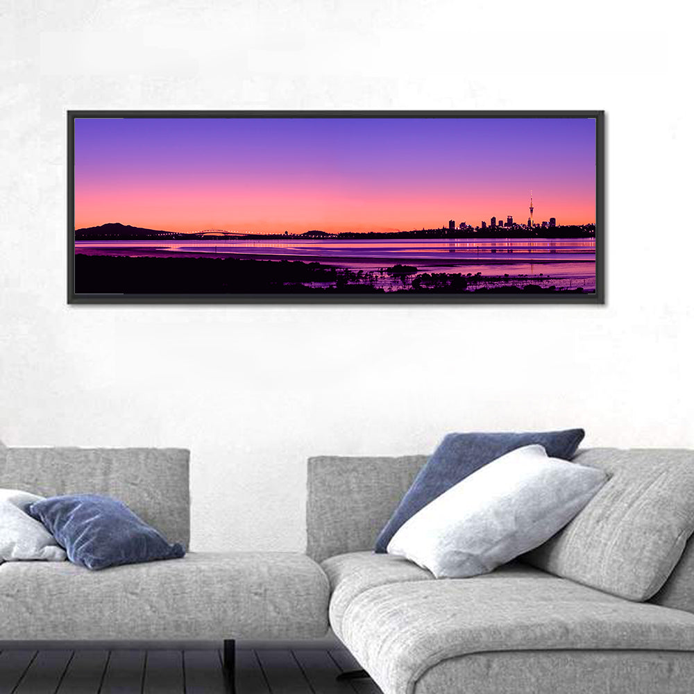 Auckland Skyline at Twilight Wall Art in a room, panoramic