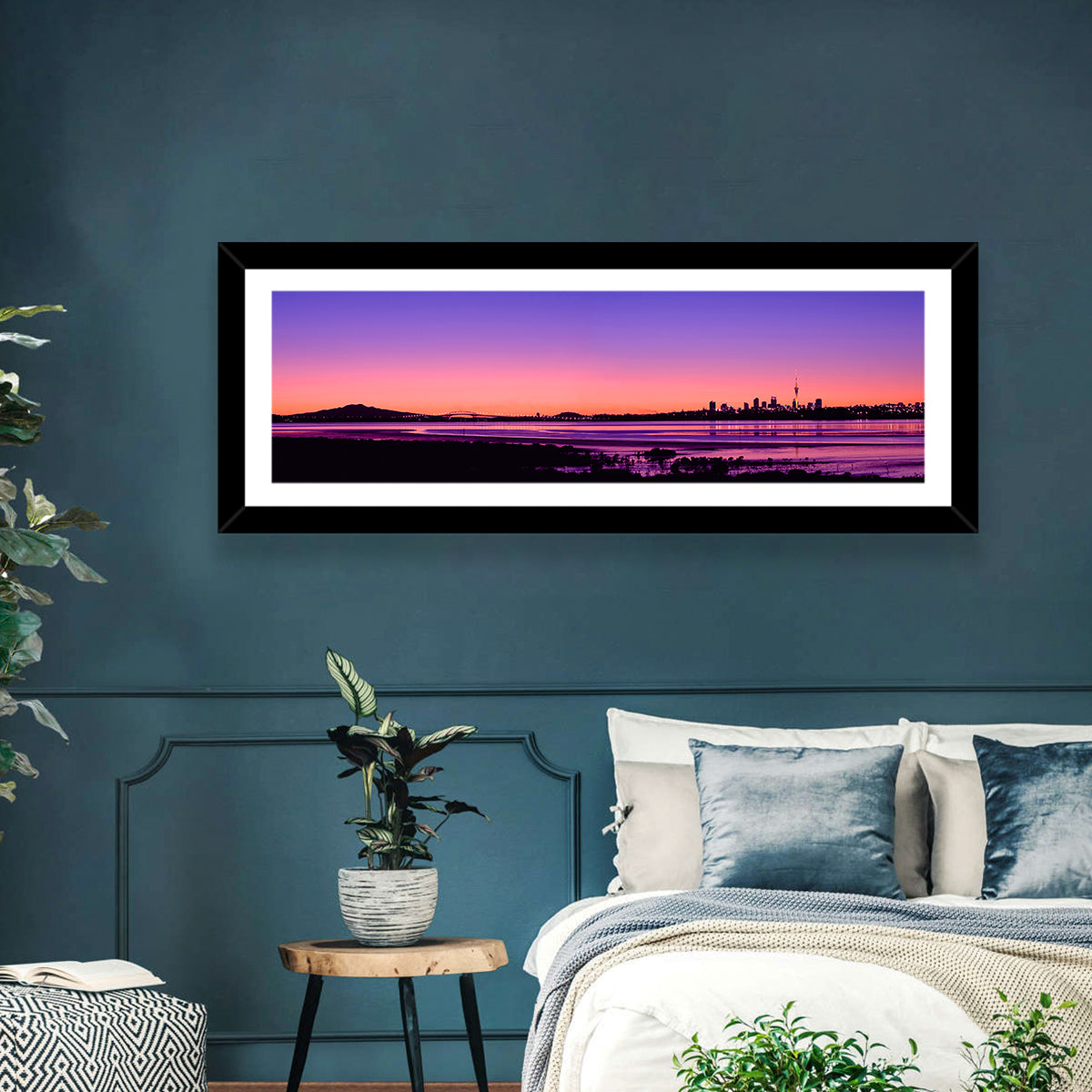 Auckland Skyline at Twilight Wall Art in a room, panoramic