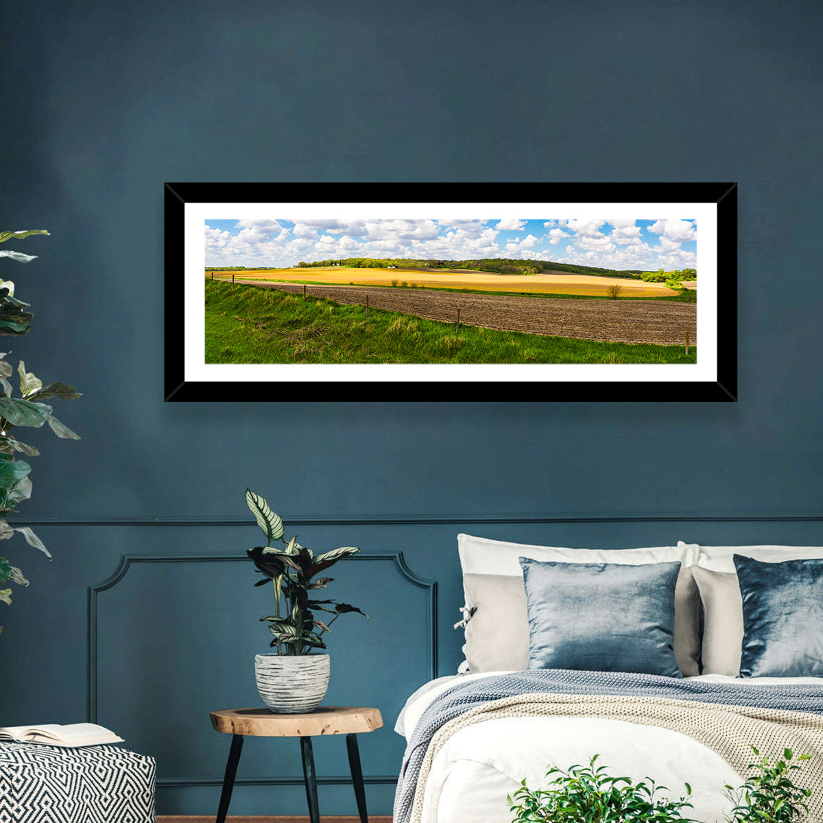 Iowa Farmland Wall Art in a room, panoramic