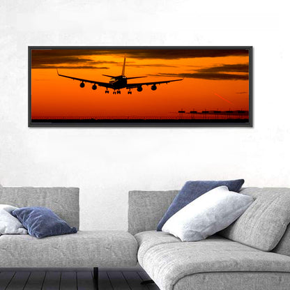 Airplane Landing at Sunset Wall Art