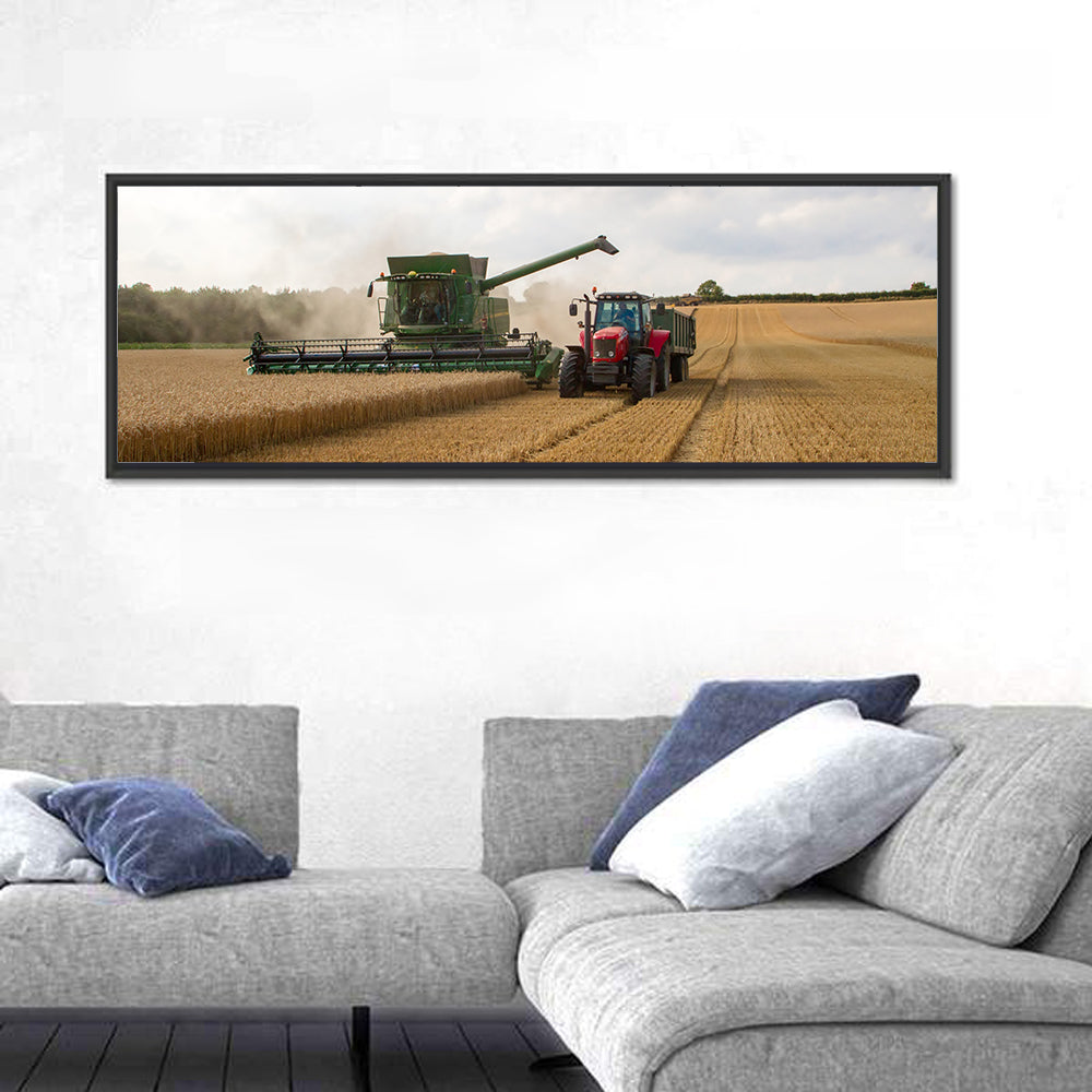 Wheat Harvest with Combine and Tractor Wall Art