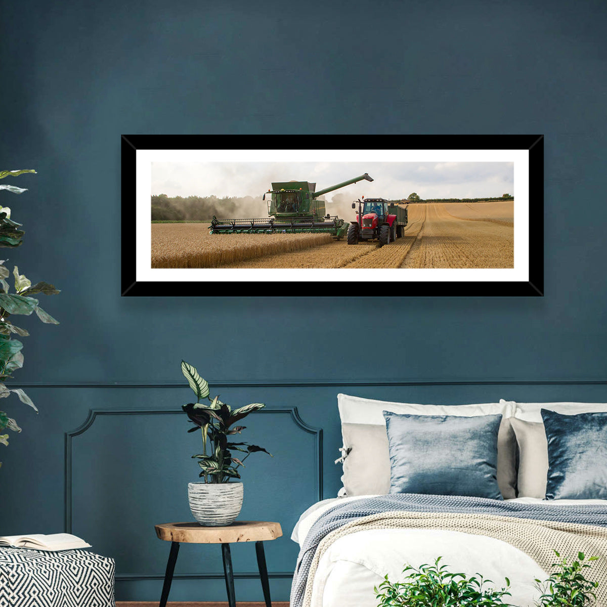 Wheat Harvest with Combine and Tractor Wall Art