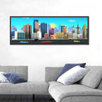Geometric City Skyline with Sun Flare Wall Art