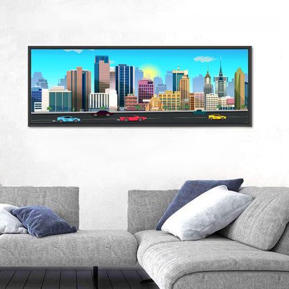Geometric City Skyline with Sun Flare Wall Art