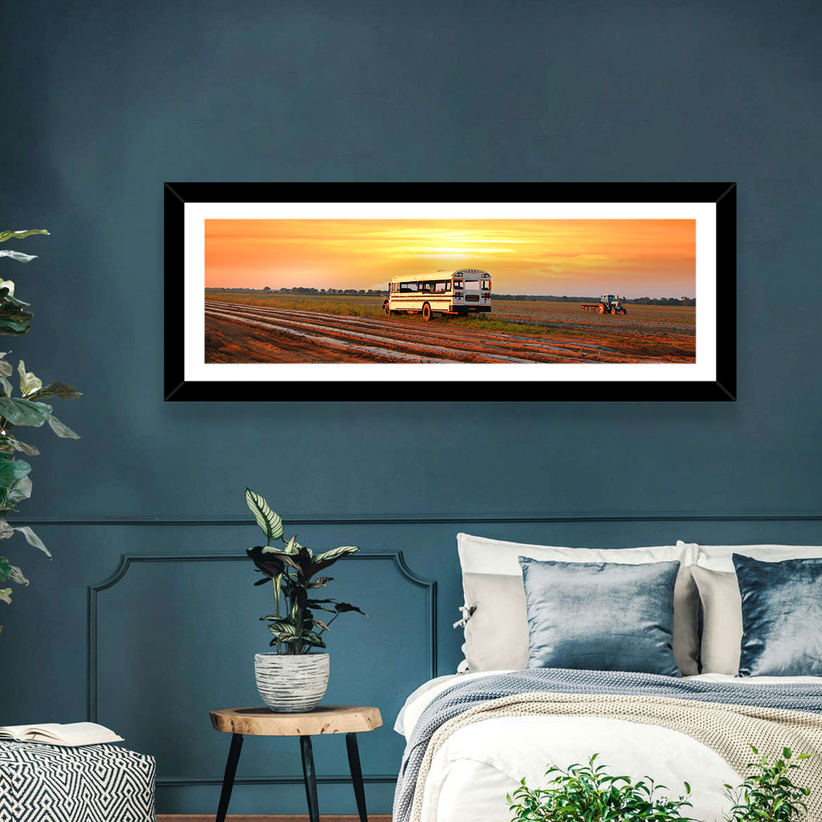 Indiana Farm Field at Golden Hour Wall Art in a room, panoramic
