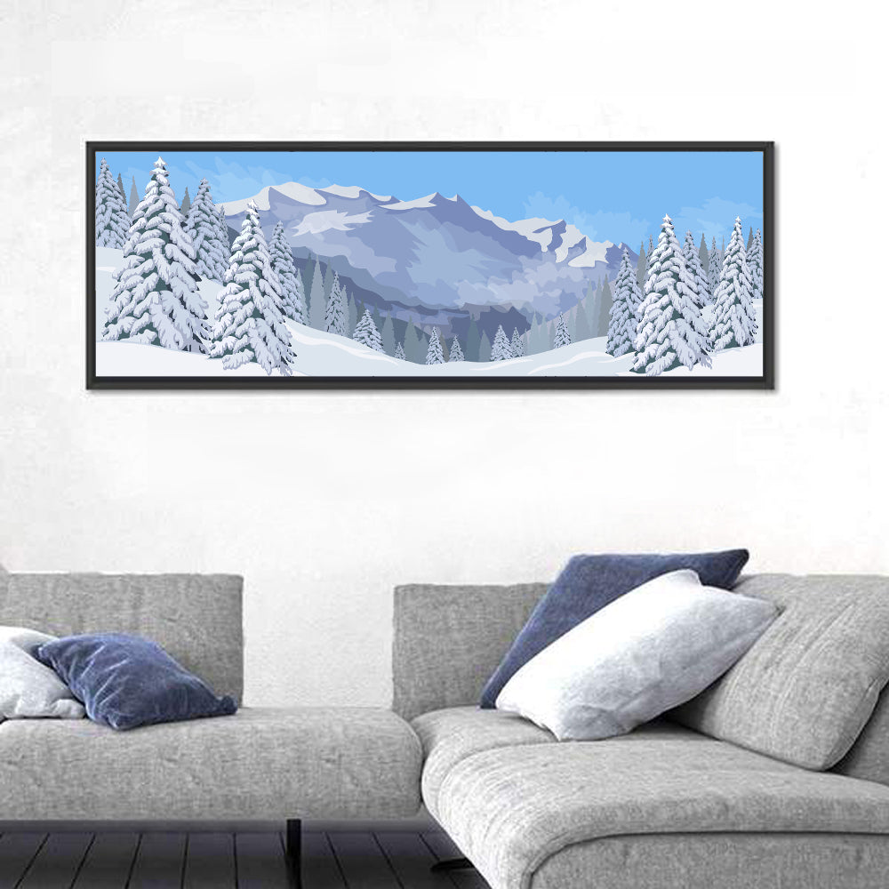 Blue Winter Mountain Illustration Wall Art
