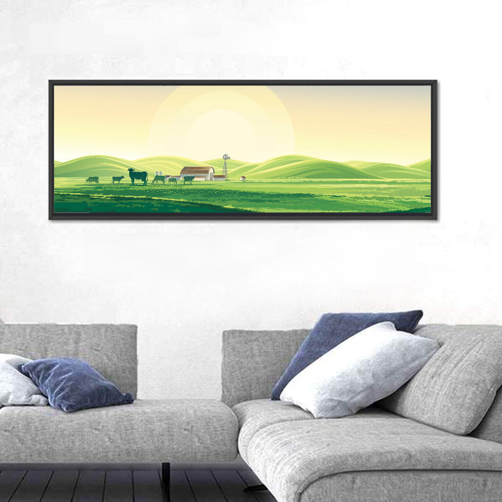 Pastoral Farm Landscape Illustration Wall Art
