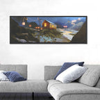 Wooden Cabin in Snowy Mountains Wall Art
