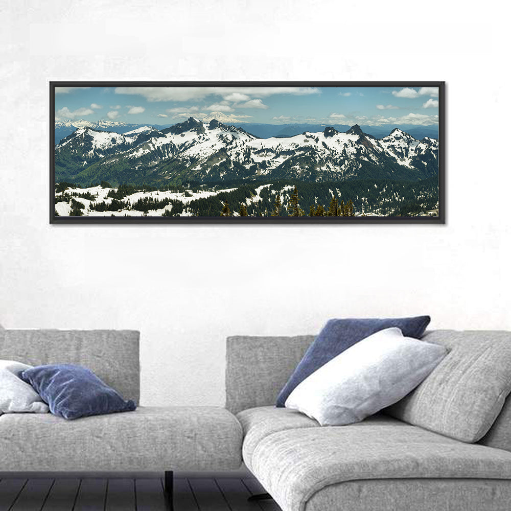 Mount Adams Snow Peaks Wall Art in a room, panoramic
