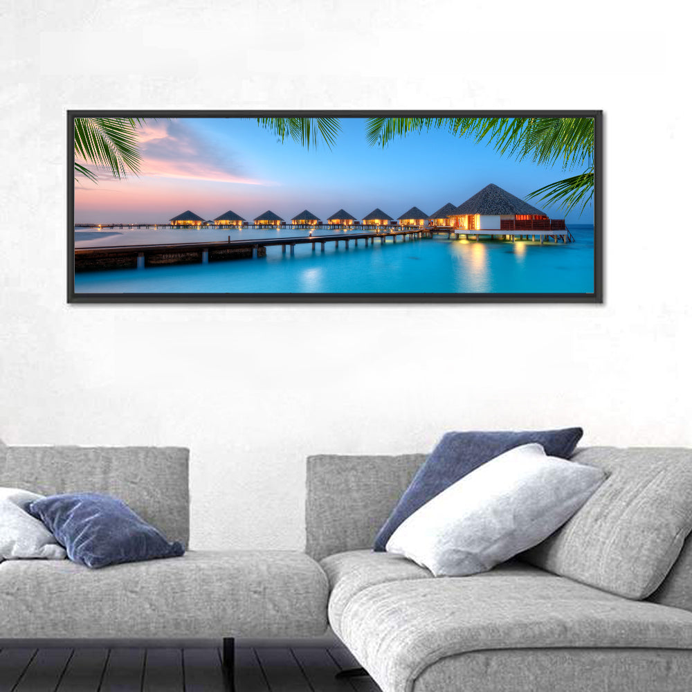 Overwater Bungalows at Twilight Wall Art