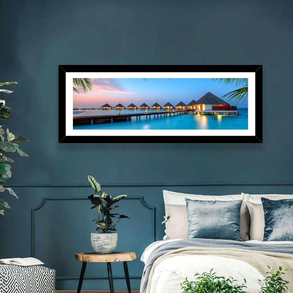 Overwater Bungalows at Twilight Wall Art