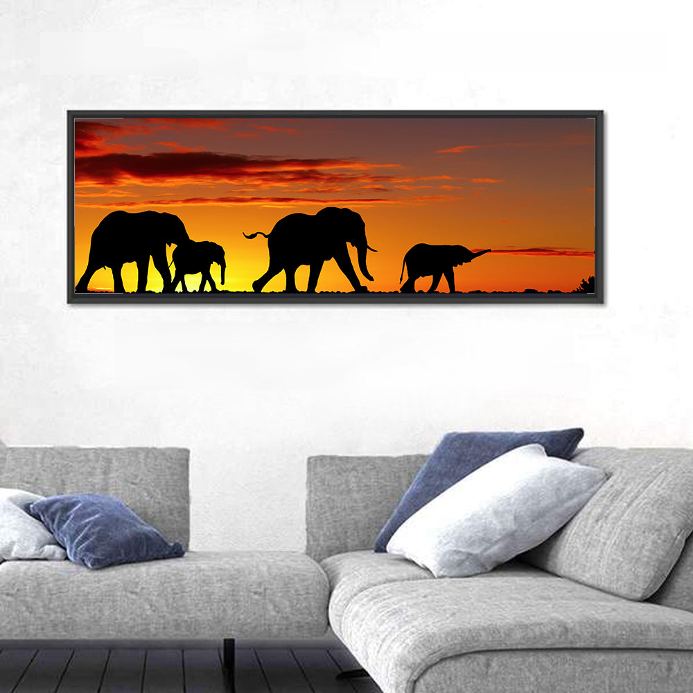 Elephant Herd at Sunset Wall Art