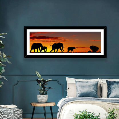 Elephant Herd at Sunset Wall Art