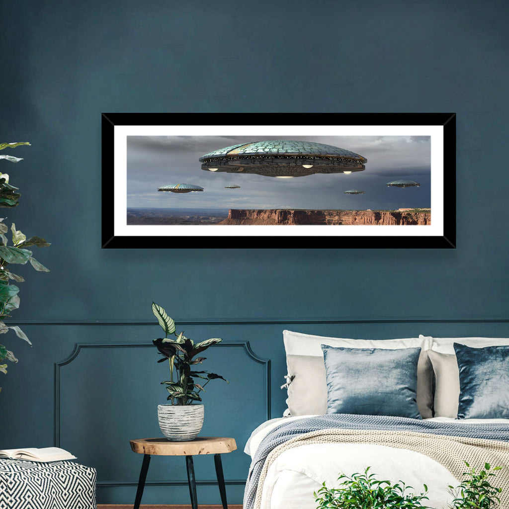 Ufos Over Stormy Canyon Wall Art