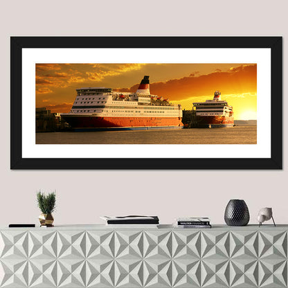 Red-hulled Cruise Ships at Dusk Wall Art