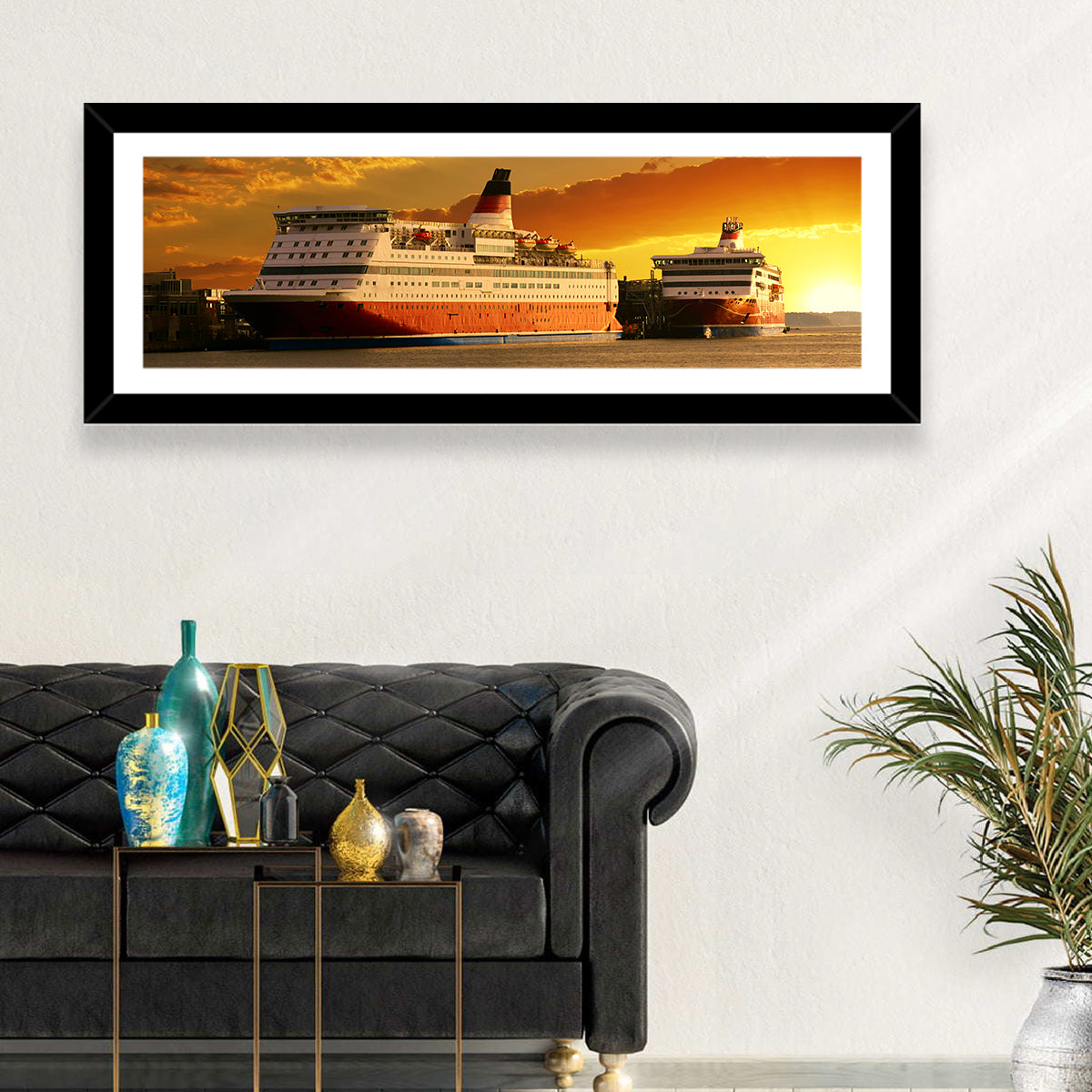 Red-hulled Cruise Ships at Dusk Wall Art
