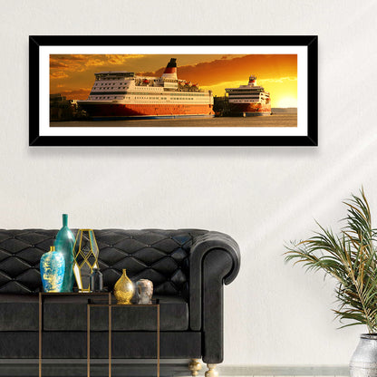 Red-hulled Cruise Ships at Dusk Wall Art