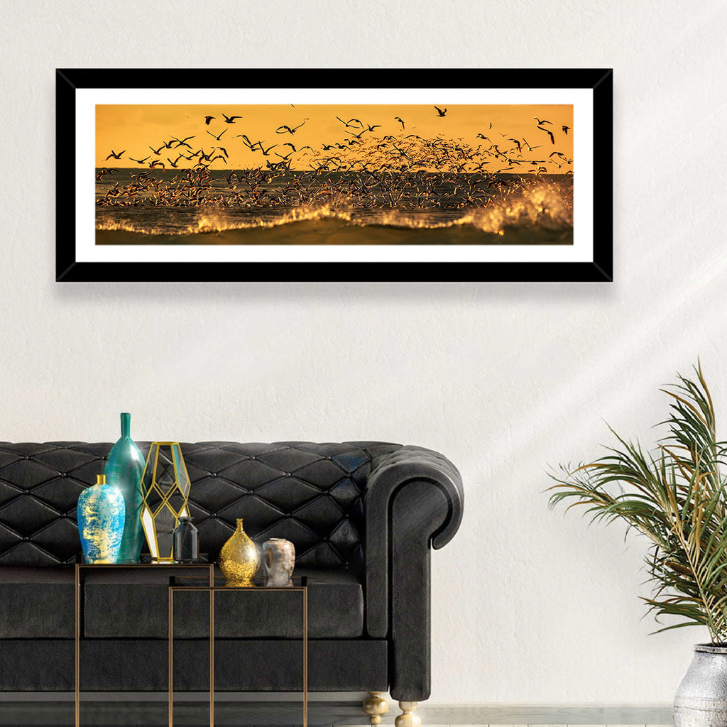 Seagull Flock at Golden Hour Wall Art