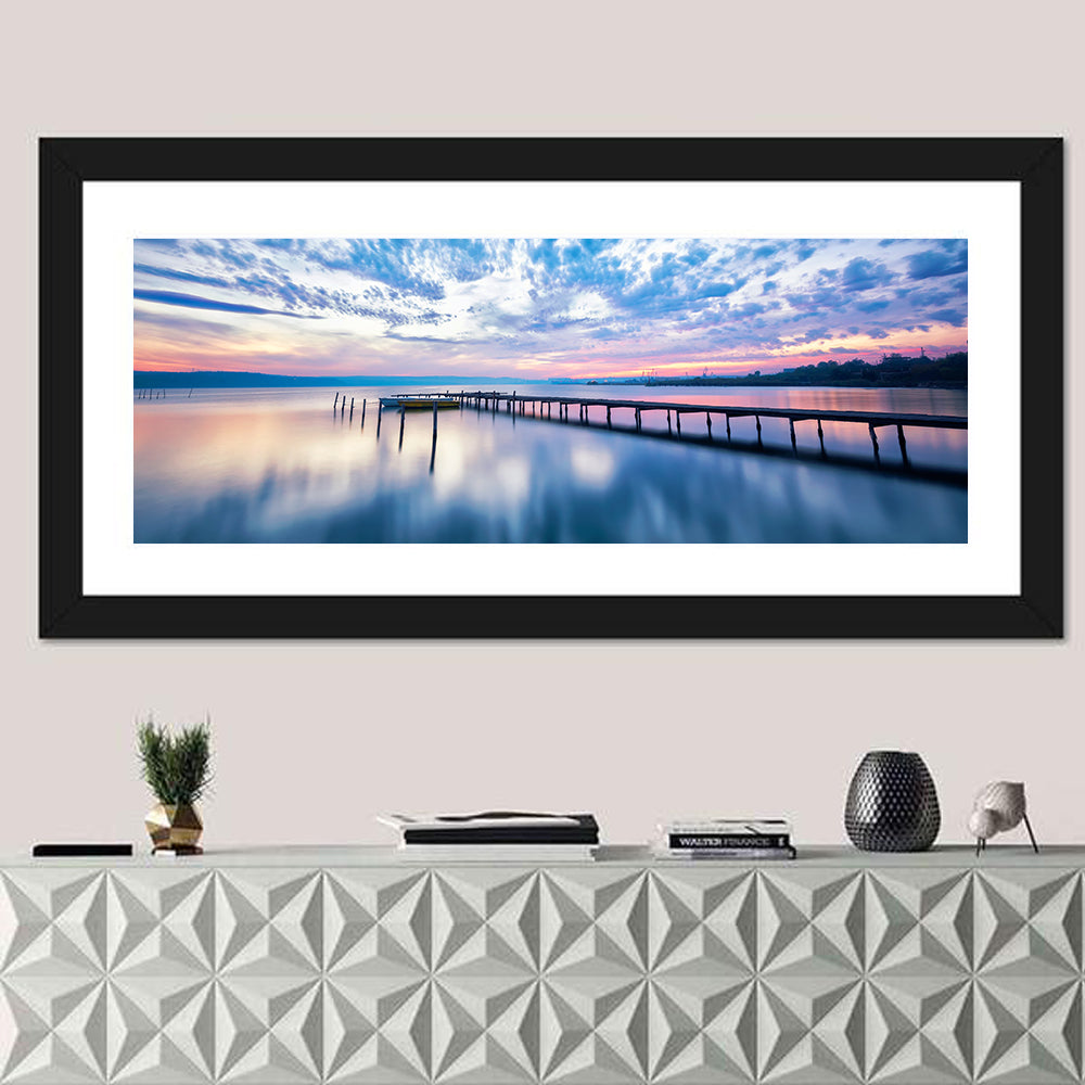 Cloudy Lake Pier at Dusk Wall Art