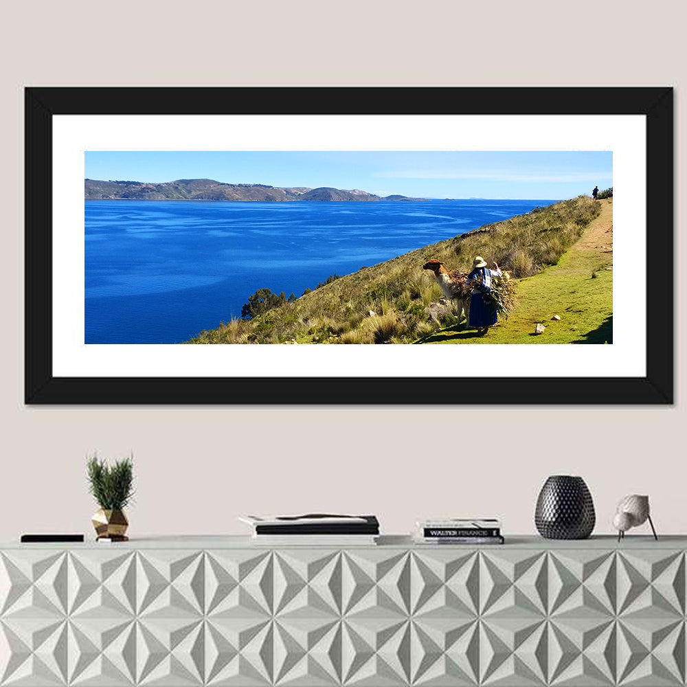 Moon Island Hillside, Lake Titicaca Wall Art in a room, panoramic