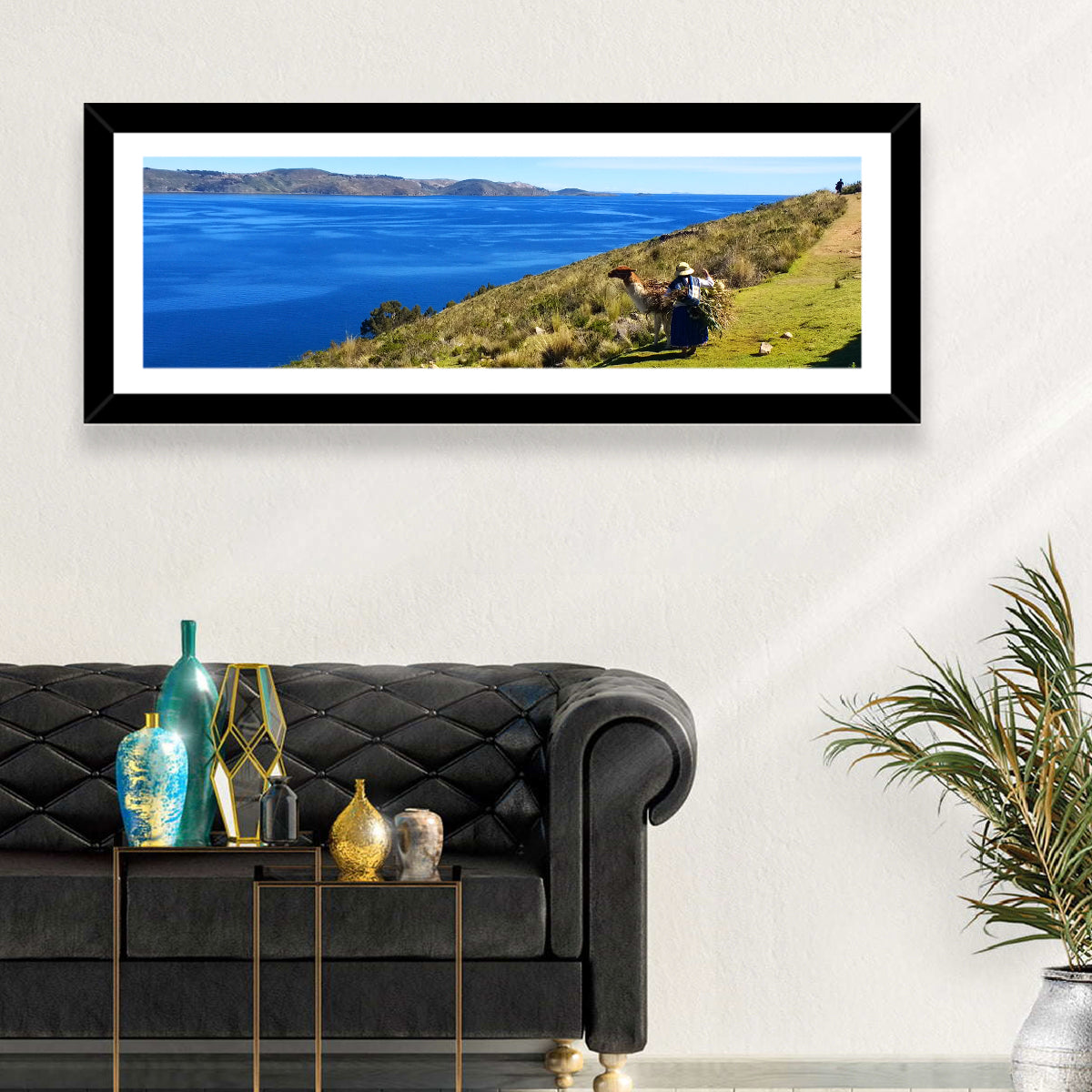 Moon Island Hillside, Lake Titicaca Wall Art in a room, panoramic