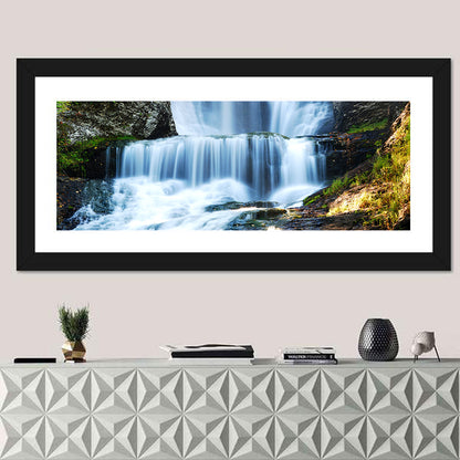 White Waterfall Over Mossy Rocks Wall Art
