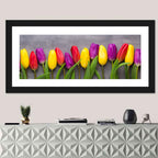 Row of Multicolored Tulips Wall Art