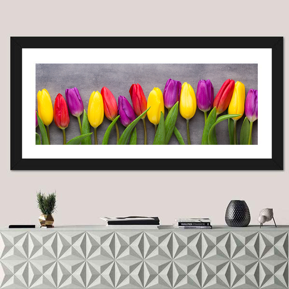 Row of Multicolored Tulips Wall Art