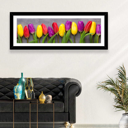 Row of Multicolored Tulips Wall Art