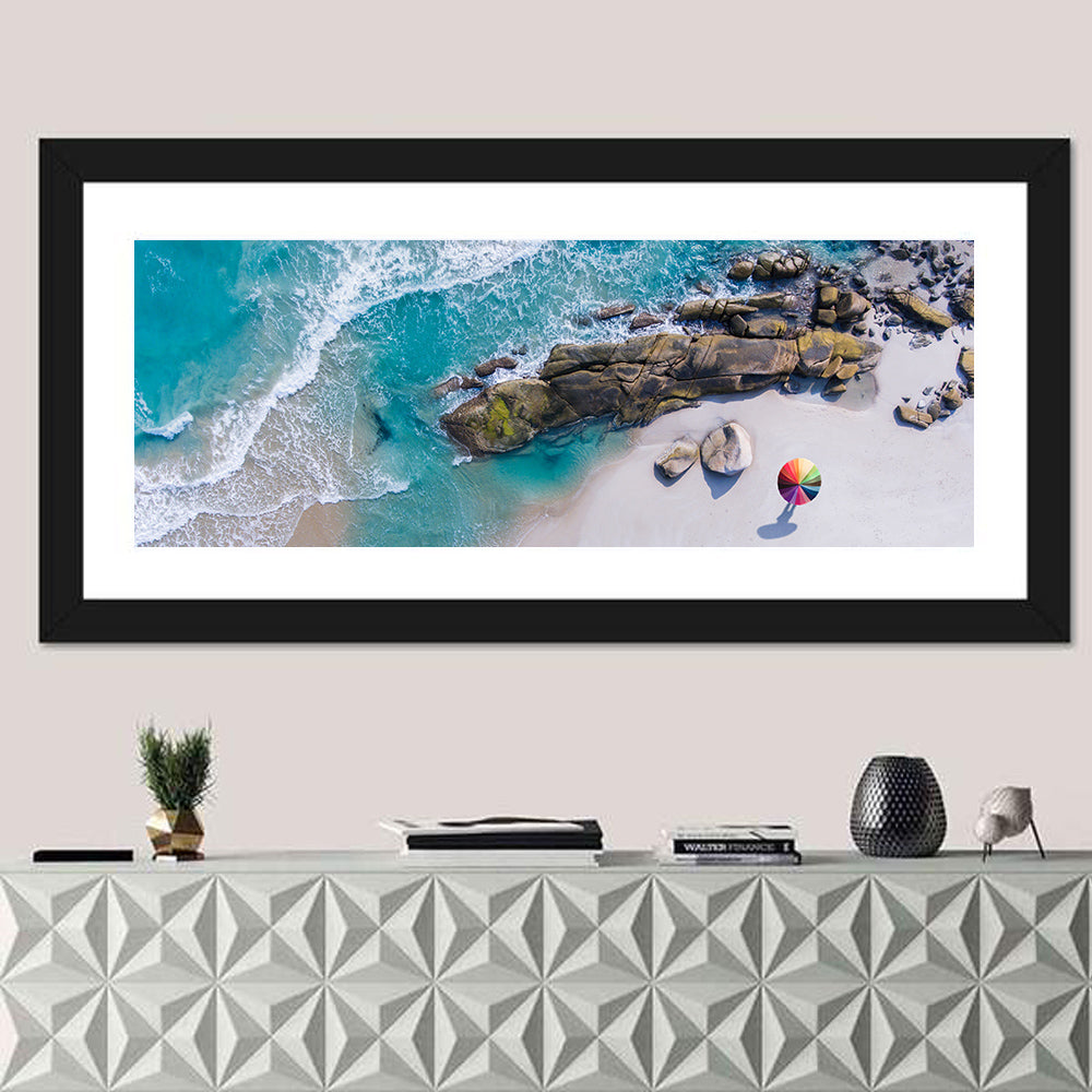 Aerial Beach with Rainbow Umbrella Wall Art