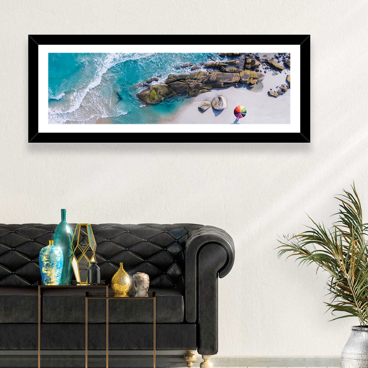 Aerial Beach with Rainbow Umbrella Wall Art