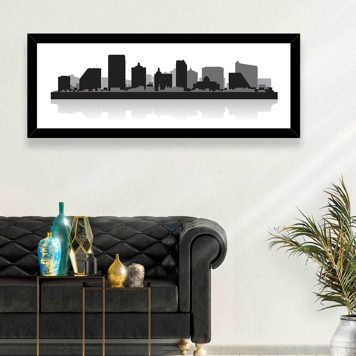 Atlantic City Skyline Wall Art in a room, panoramic