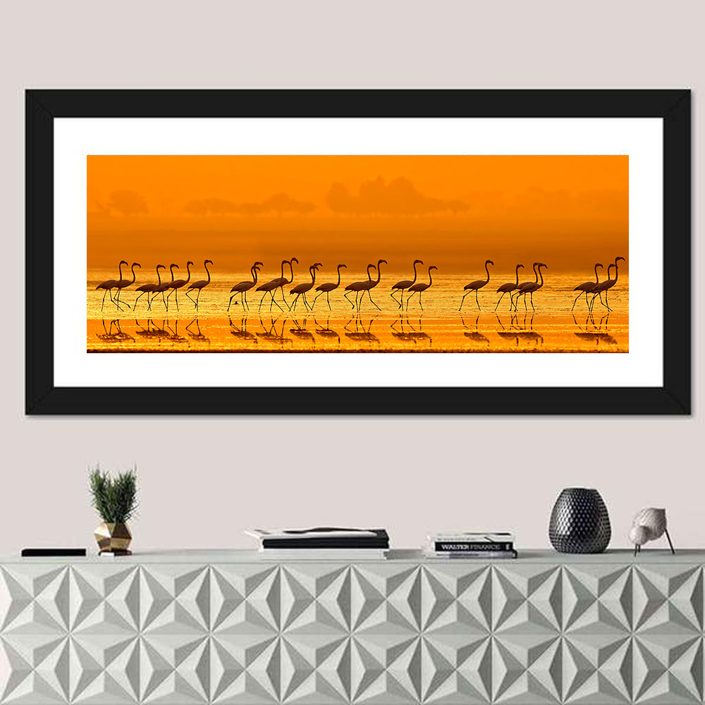 Flamingo Line at Golden Hour Wall Art