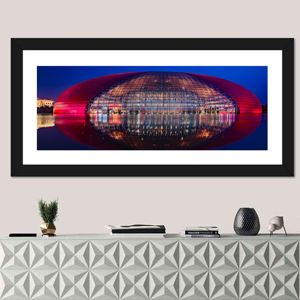 Ncpa Beijing Night Reflection Wall Art in a room, panoramic