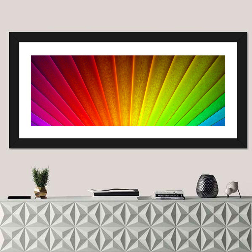 Geometric Rainbow Rays Wall Art in a room, panoramic