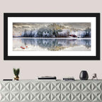 Red Cottage by a Frozen Lake Wall Art