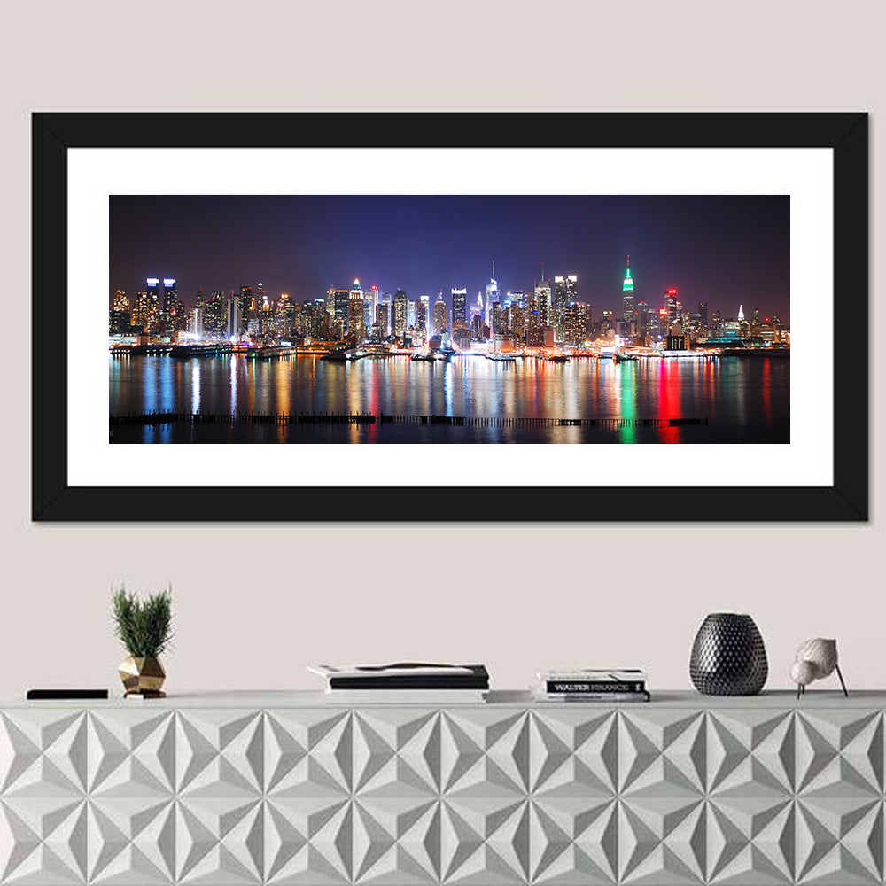 New York Skyline Mirror Reflection at Night Wall Art
