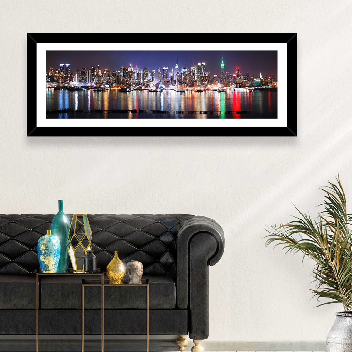 New York Skyline Mirror Reflection at Night Wall Art