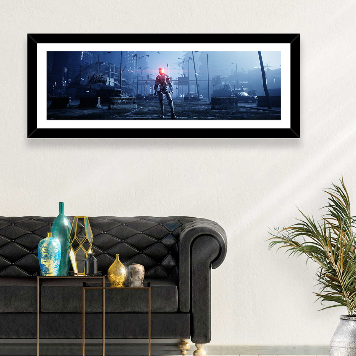 Alien Robot in Ruined City Wall Art