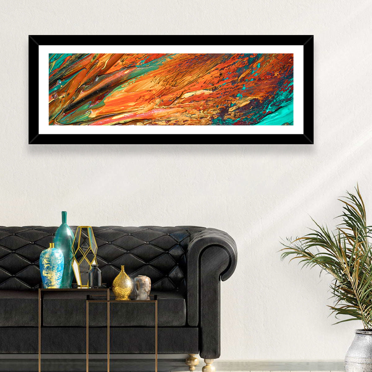Flowing River Abstract in Orange and Teal Wall Art