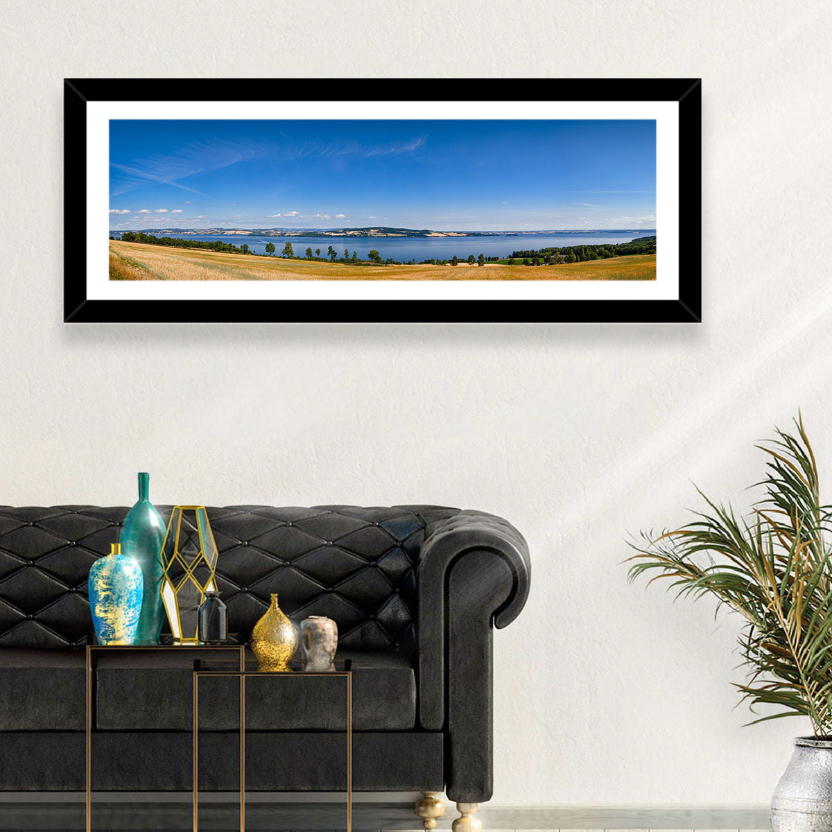 Lake Mjosa Summer View Wall Art in a room, panoramic