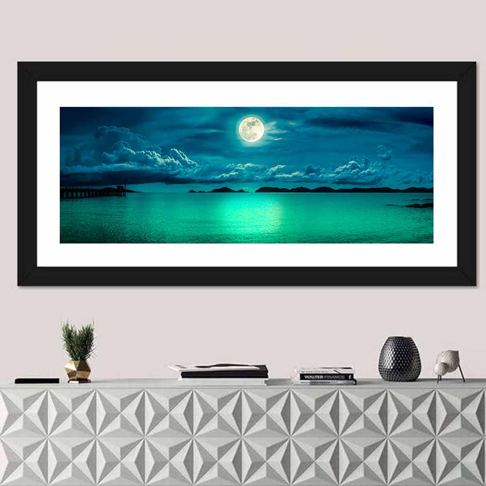 Moonlit Pier Seascape Wall Art