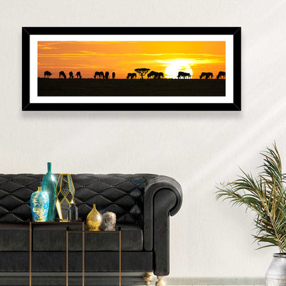 Wildebeest Silhouettes at Sunset Wall Art